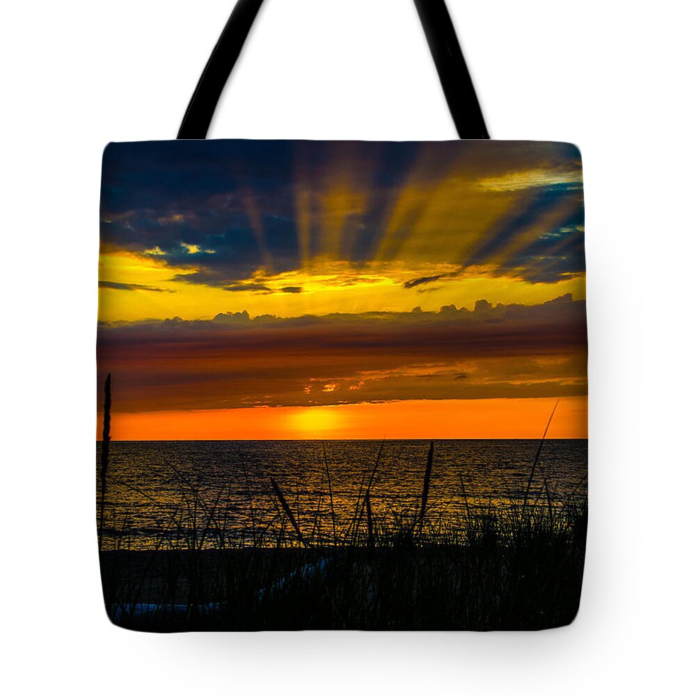 Sunset Tote Bag featuring the photograph Manistee Sunset by Rick Bartrand