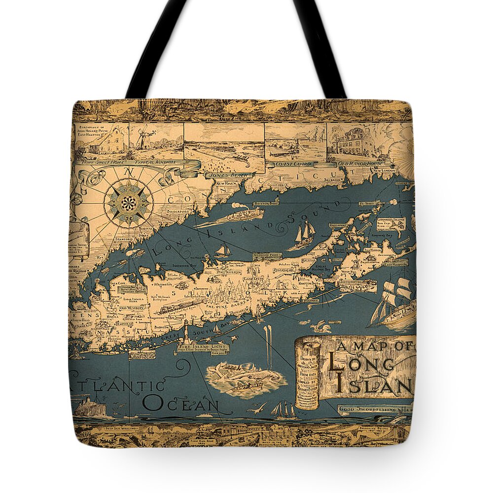 Map Of Long Island Tote Bag featuring the photograph Map of Long Island by Andrew Fare