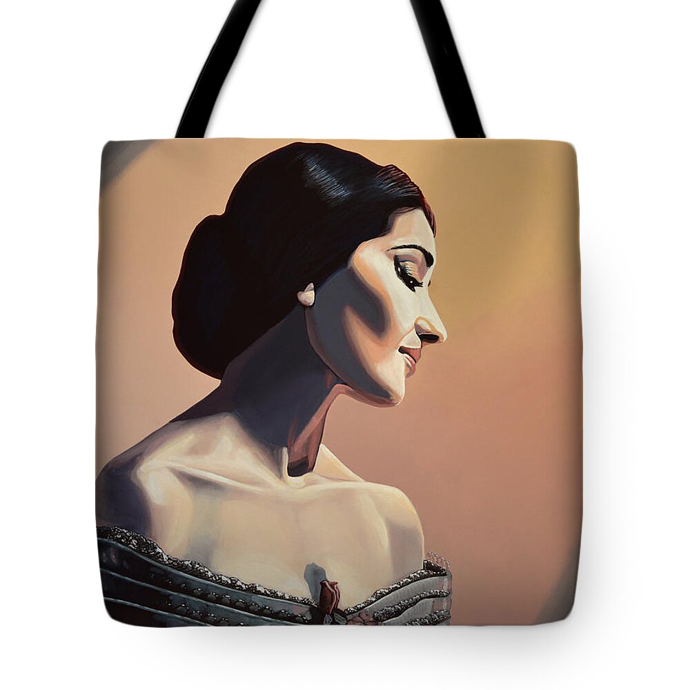 Maria Callas Tote Bag featuring the painting Maria Callas Painting by Paul Meijering