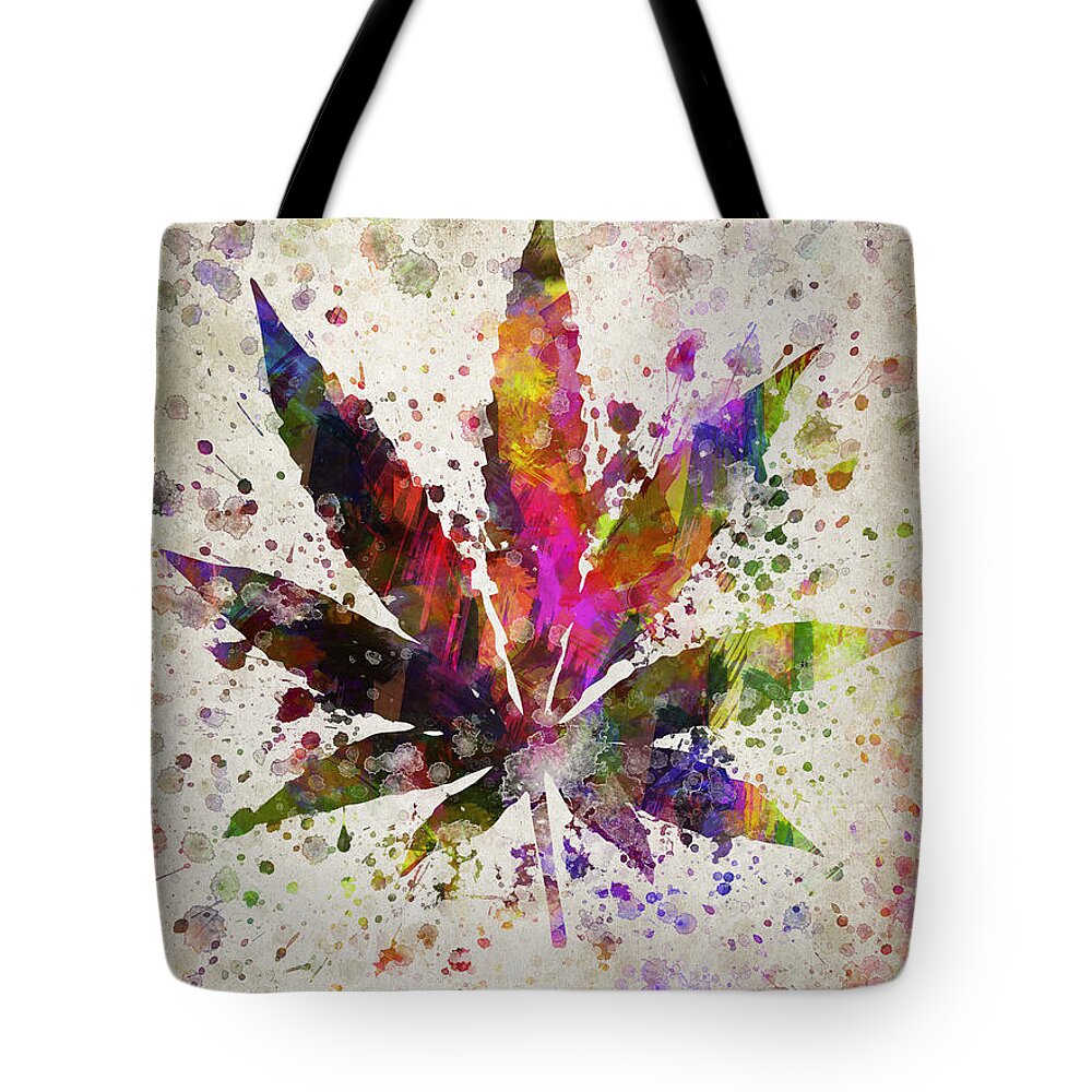 Marijuana Tote Bag featuring the digital art Marijuana Leaf in Color by Aged Pixel