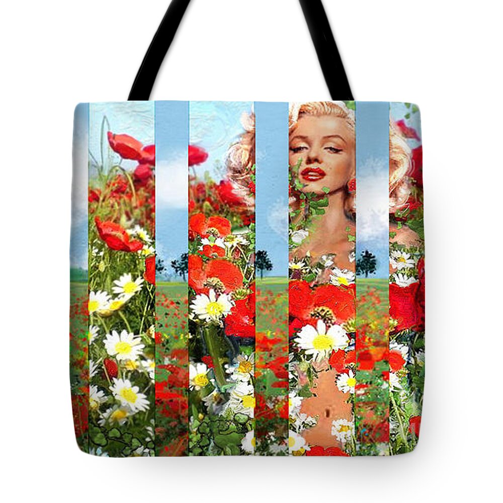 Marilyn Tote Bag featuring the painting Marilyn in poppies 1 by Theo Danella