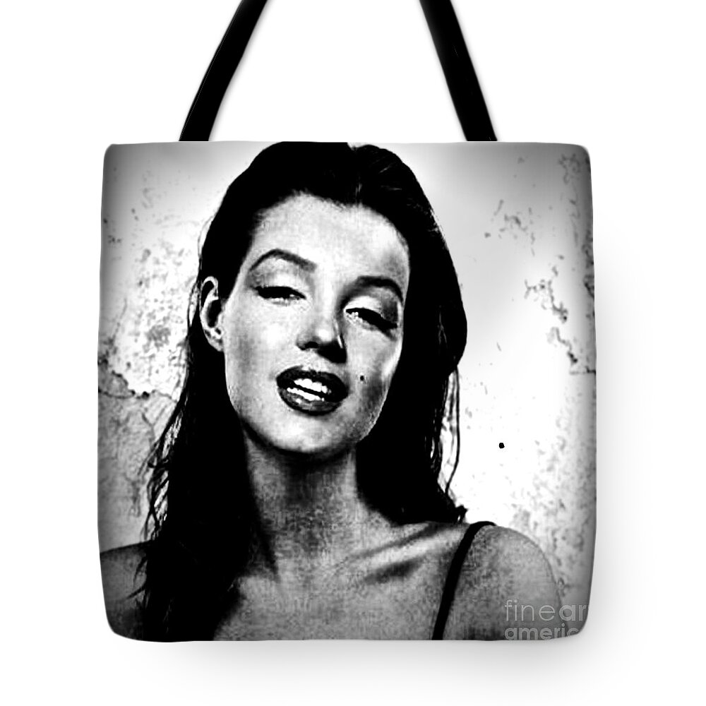 Marilyn Monroe Tote Bag featuring the photograph Marilyn Monroe--Brunette by Saundra Myles