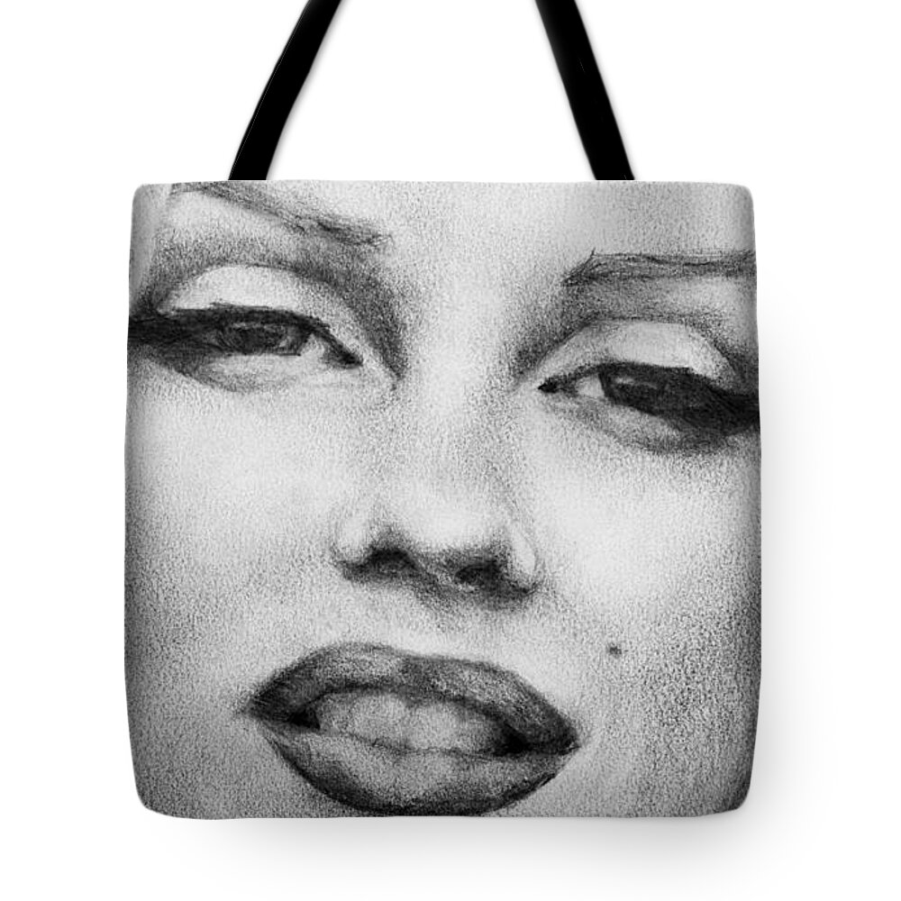 Marilyn Monroe Tote Bag featuring the painting Marilyn Monroe - Close Up by Jani Freimann