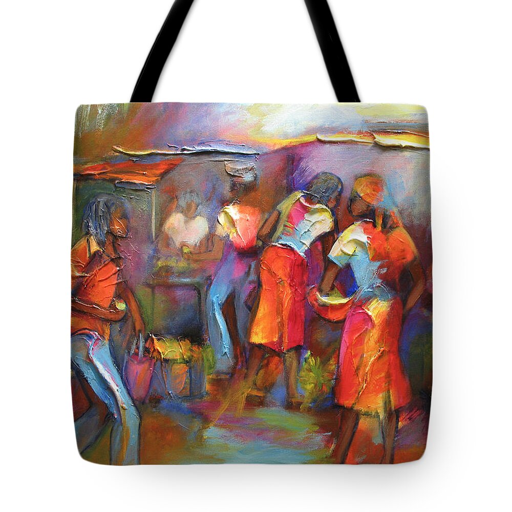 Abstract Tote Bag featuring the painting Market Day by Cynthia McLean