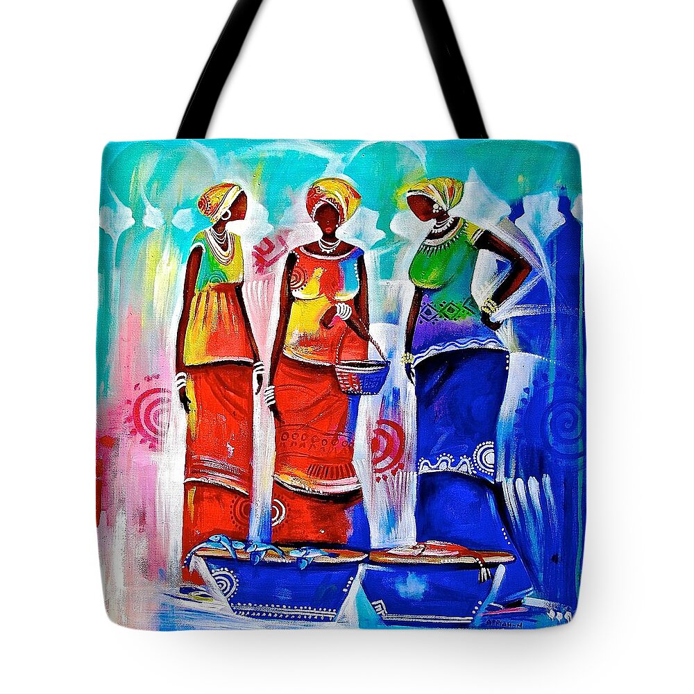 Appiah Ntaiw Tote Bag featuring the painting Market Ladies by Appiah Ntiaw