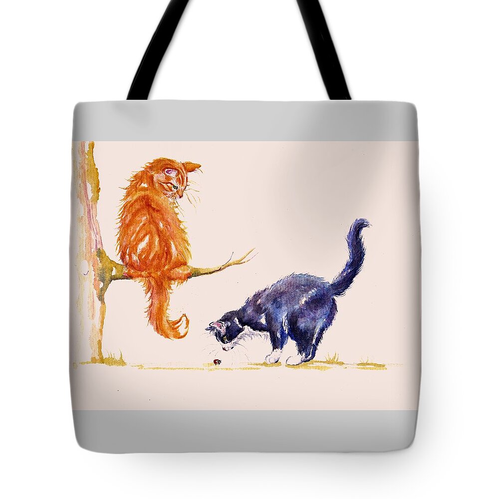 Cats Tote Bag featuring the painting Marmalade and Tuxedo by Debra Hall