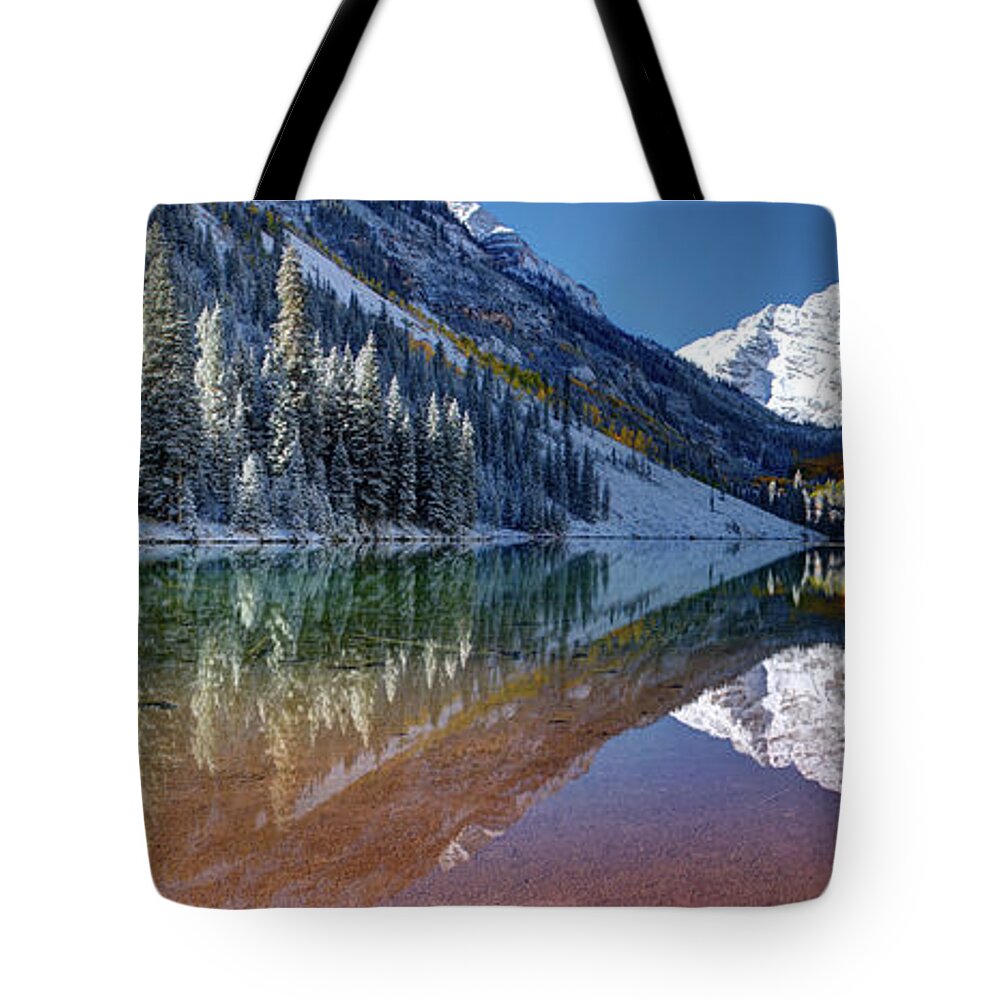 Tranquility Tote Bag featuring the photograph Maroon Bells In Snow by Ojeffrey Photography