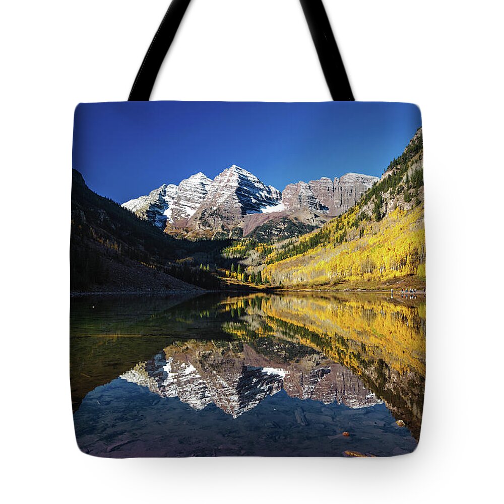Scenics Tote Bag featuring the photograph Maroon Bells by Piriya Photography