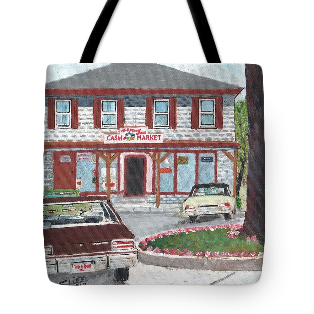Marstons Mills Tote Bag featuring the painting Marstons Mills Cash Market by Cliff Wilson