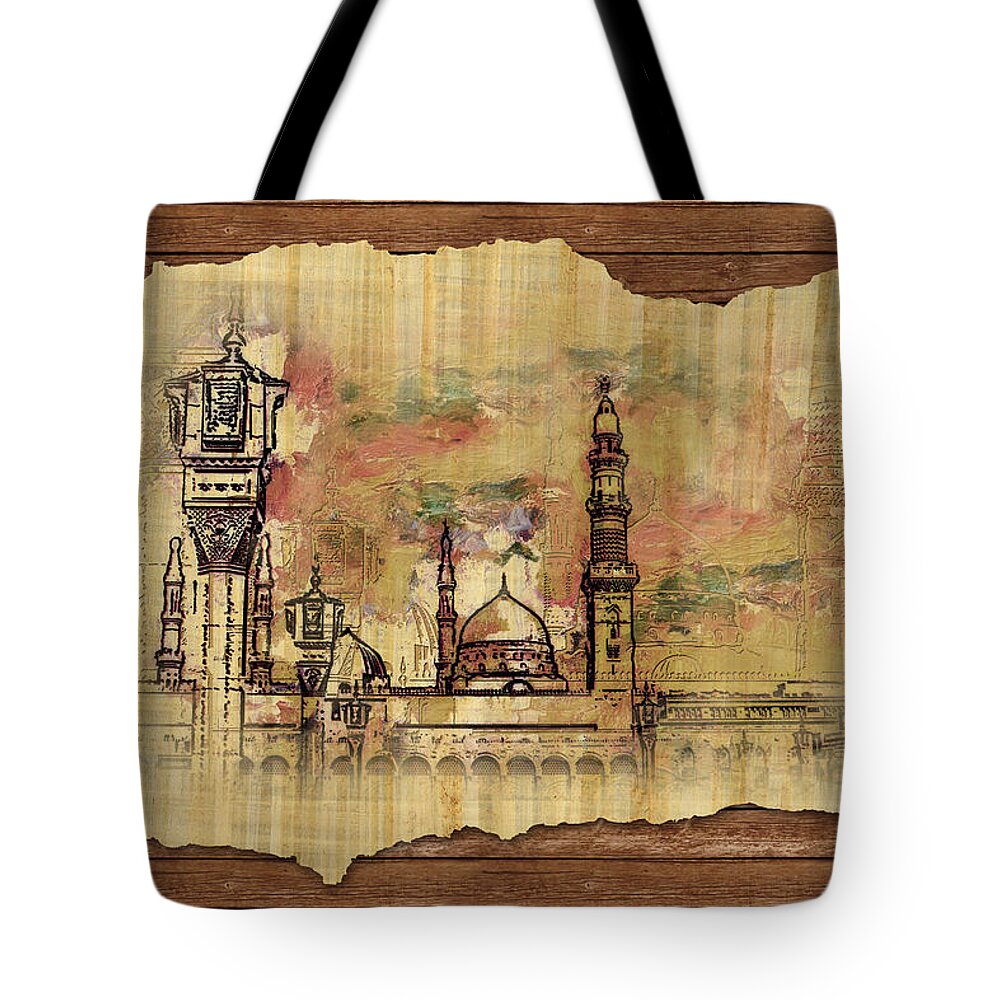 Caligraphy Tote Bag featuring the painting Masjid e Nabwi Sketch by Catf