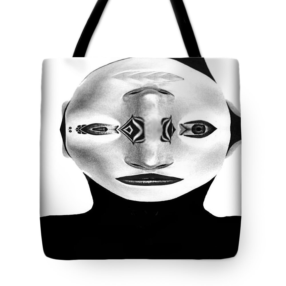 Mask Tote Bag featuring the painting Mask Black and White by Rafael Salazar