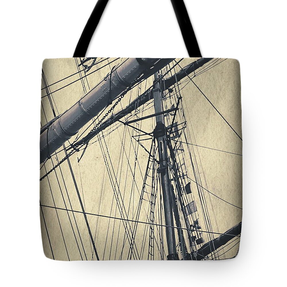 Digital Vintage Photo Tote Bag featuring the digital art Mast and Rigging Postcard by Tim Richards