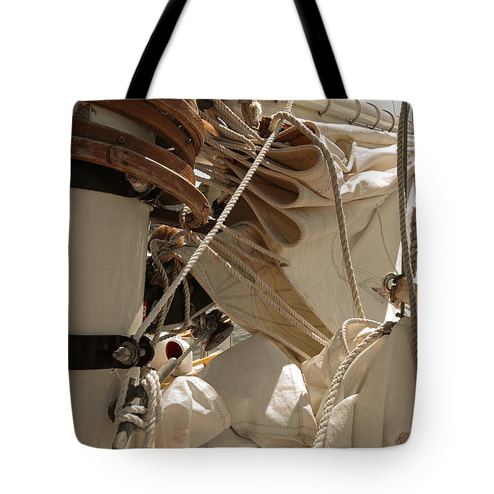 Schooner Tote Bag featuring the photograph Mast Hoops by Jani Freimann