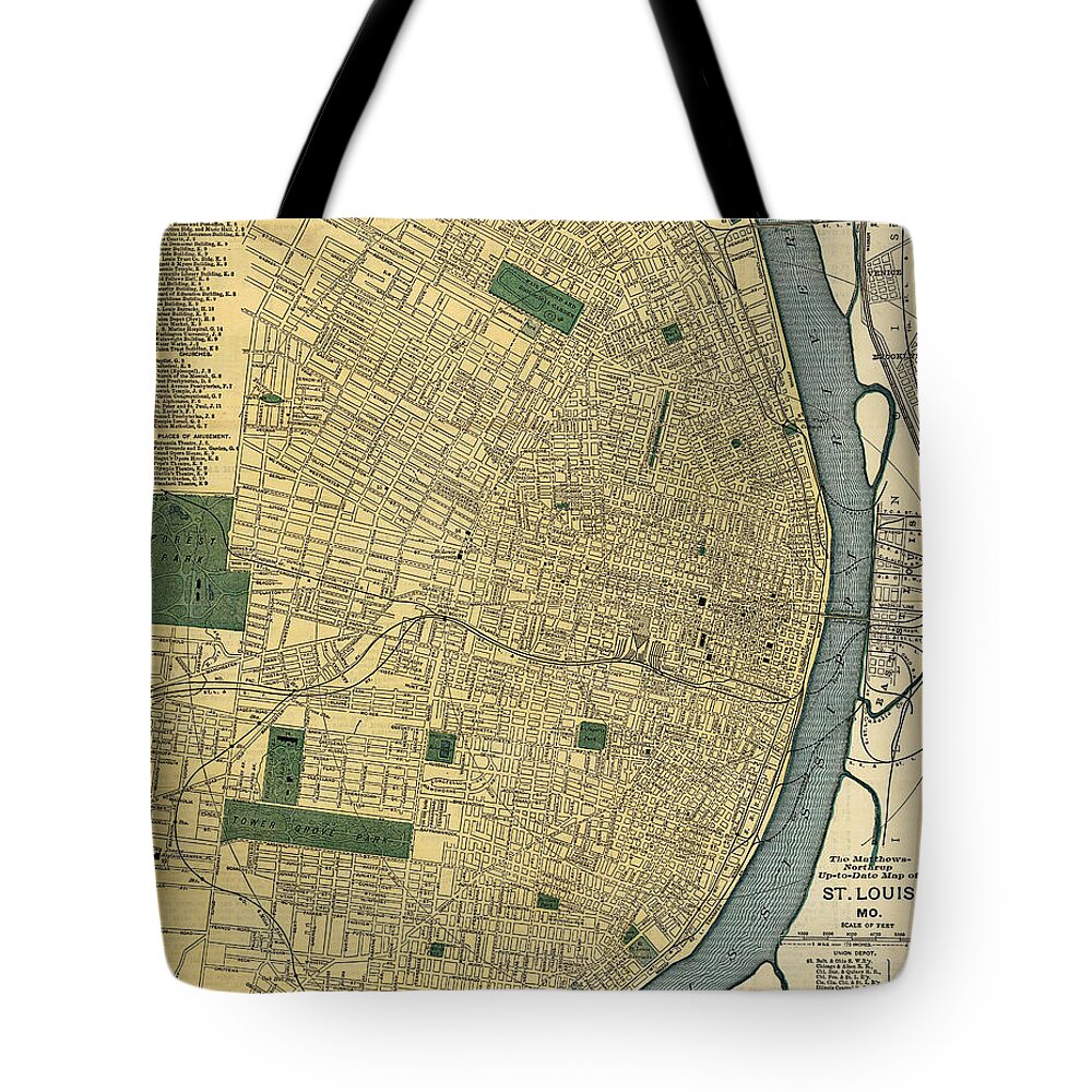 Matthews Northrup Map Of St Louis Missouri 1895 Painting Art Tote Bag featuring the painting Matthews Northrup Map of St Louis Missouri 1895 by MotionAge Designs