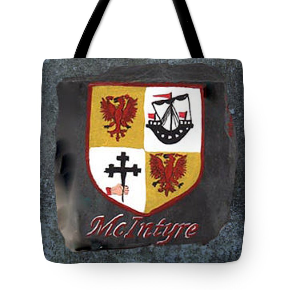 Family Shield Tote Bag featuring the painting McIntyre Coat of Arms by Barbara McDevitt