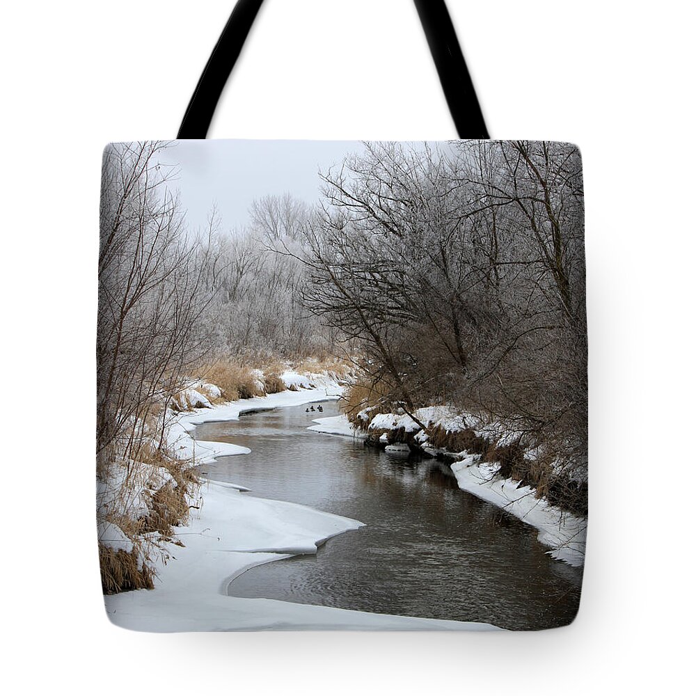 Winter Tote Bag featuring the photograph Meandering Geese by Debbie Hart