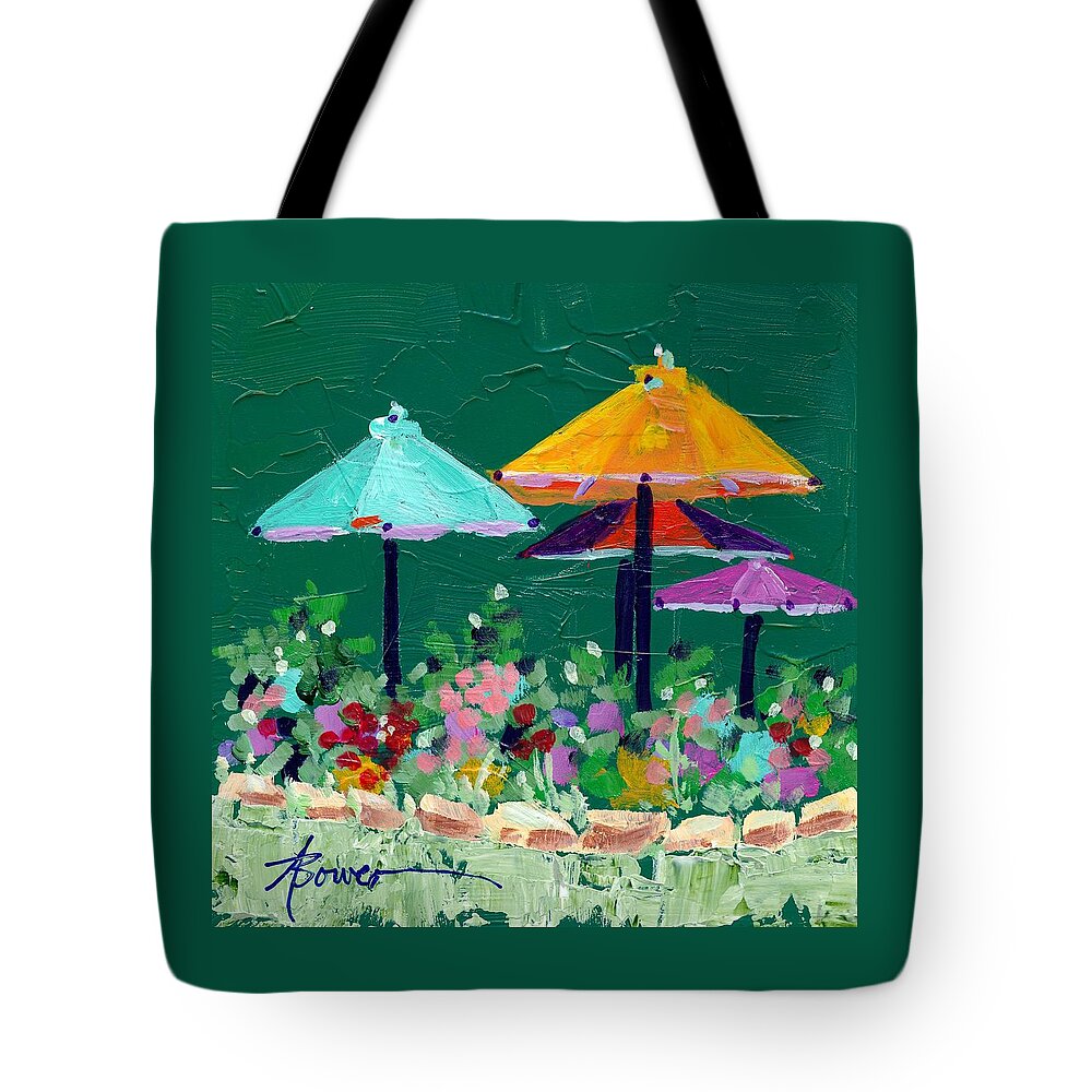 Umbrellas Tote Bag featuring the painting Meet Me At The Cafe by Adele Bower