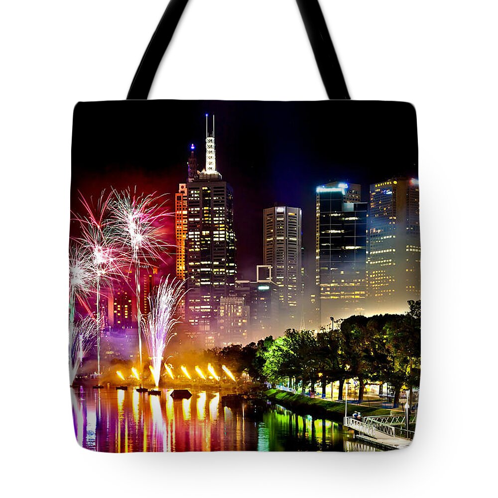 Melbourne Tote Bag featuring the photograph Melbourne Fireworks Spectacular by Az Jackson