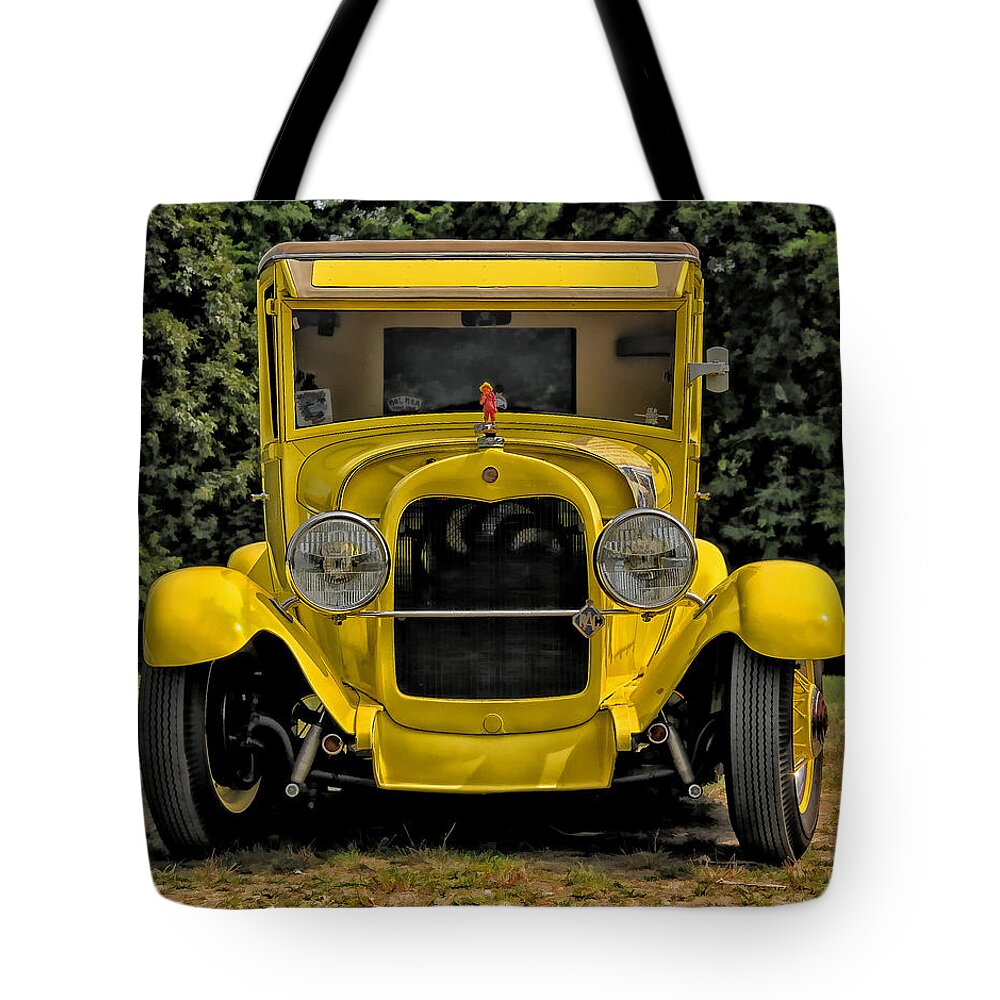 Antique Car Tote Bag featuring the photograph Mellow Yellow by Liz Mackney