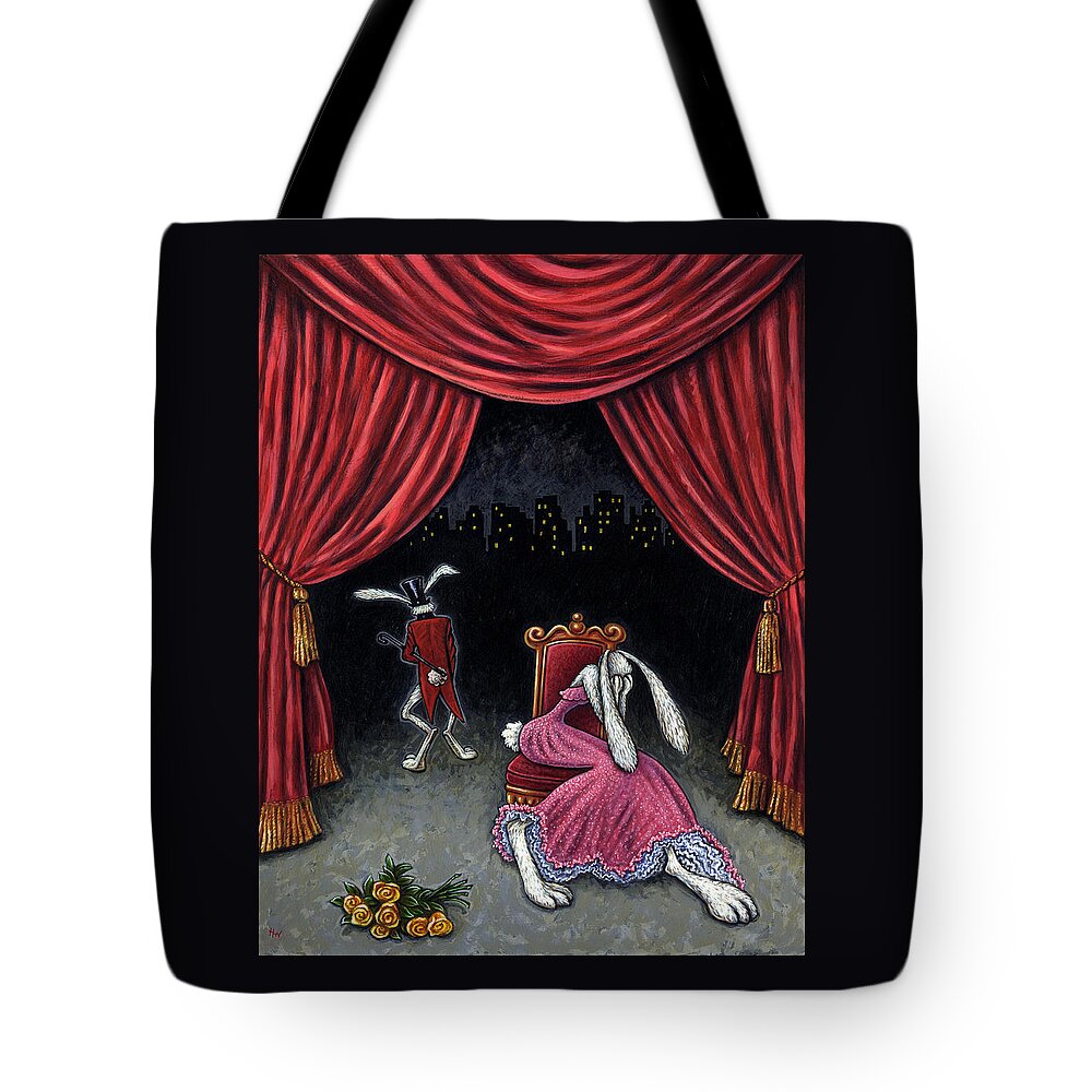 Rabbits Tote Bag featuring the painting Melodrama by Holly Wood