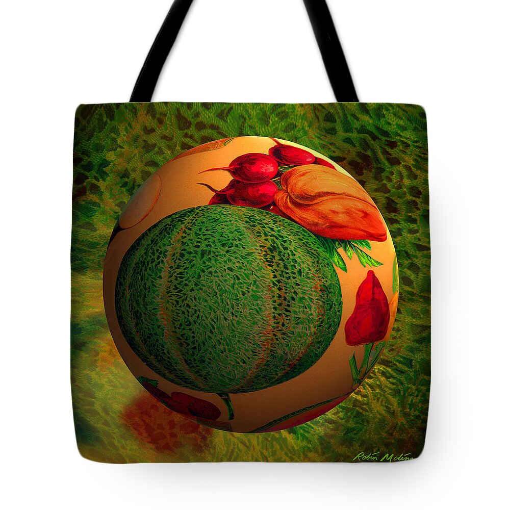 Melon Tote Bag featuring the digital art Melon Ball by Robin Moline
