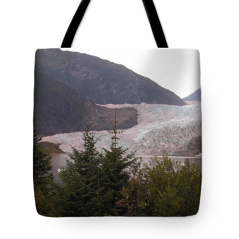 Alaska Tote Bag featuring the photograph Mendenhall glacier from the path. by Annika Farmer