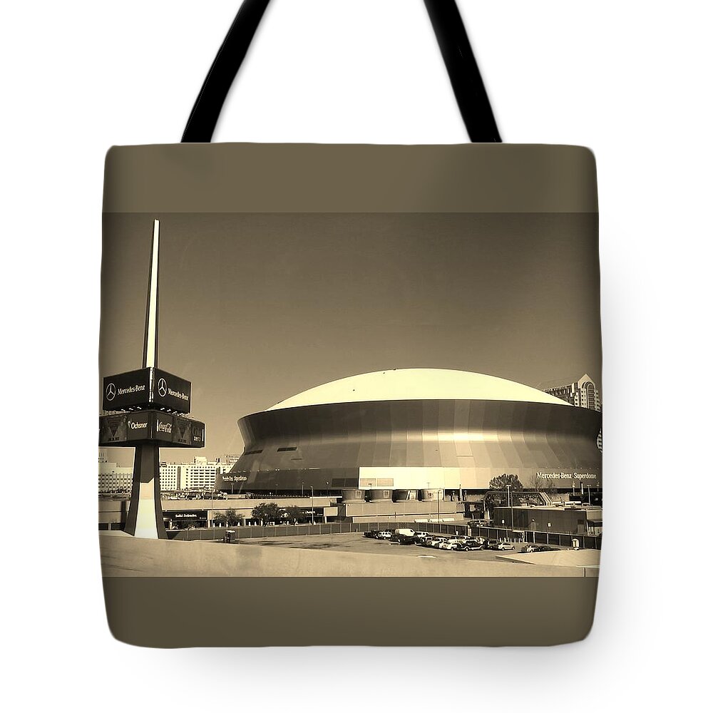 New Orleans Saints Tote Bag featuring the photograph Mercedes Benz Superdome - New Orleans LA by Deborah Lacoste