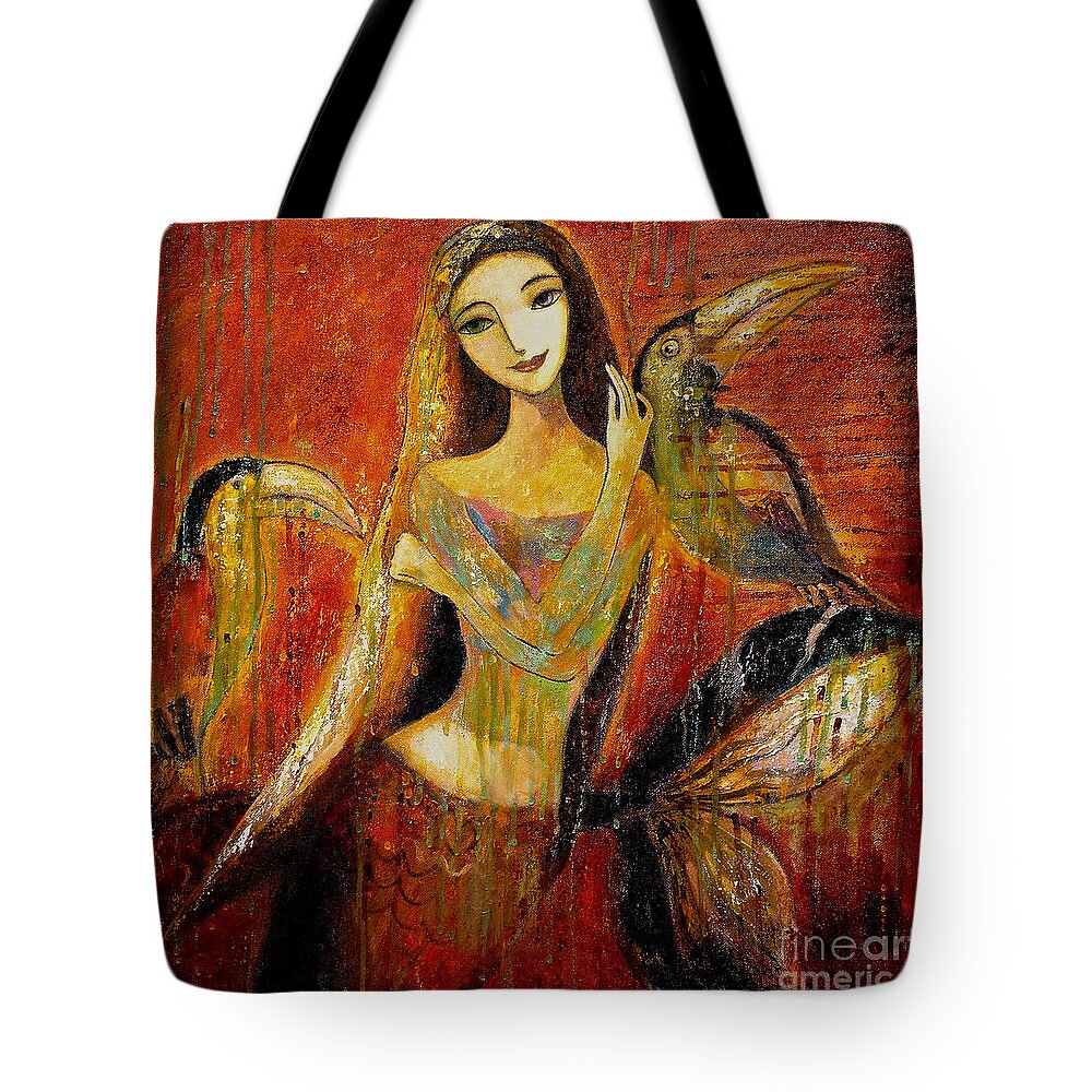 Mermaid Art Tote Bag featuring the painting Mermaid Bride by Shijun Munns