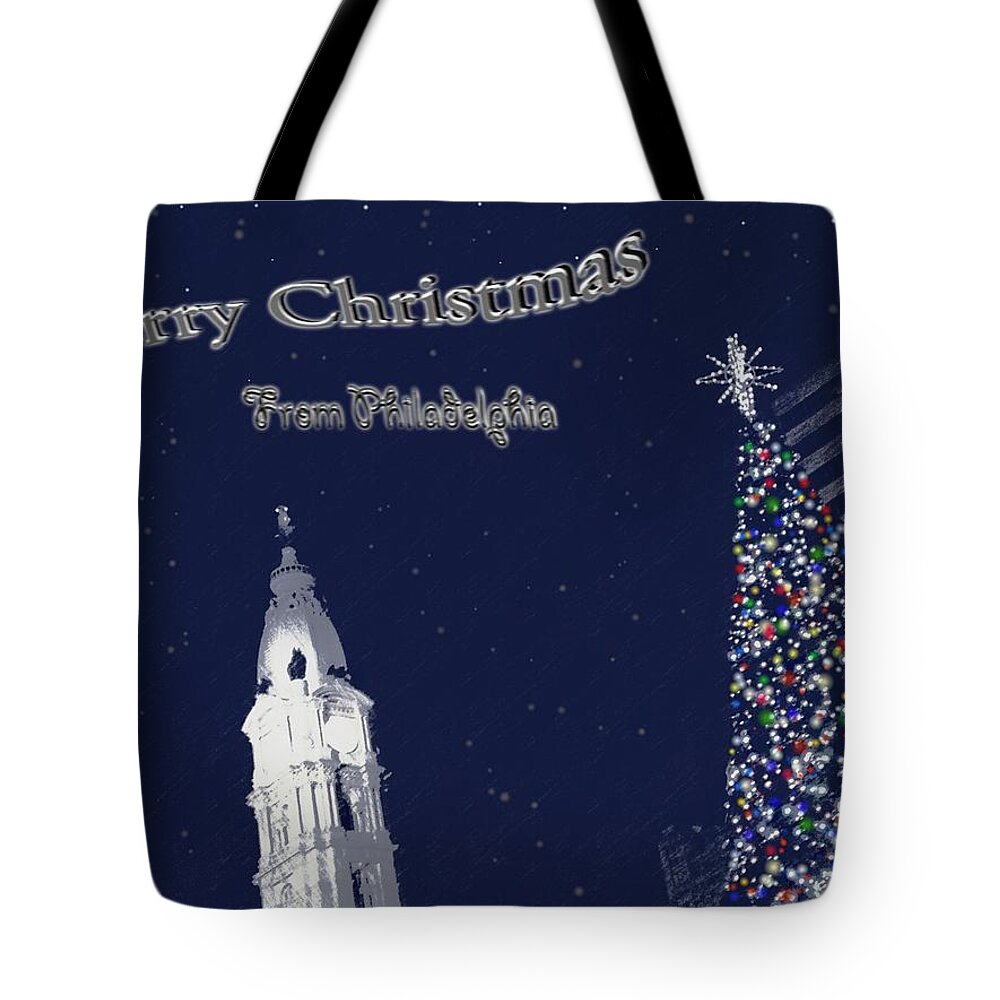 Merry Tote Bag featuring the photograph Merry Christmas from Philly by Photographic Arts And Design Studio