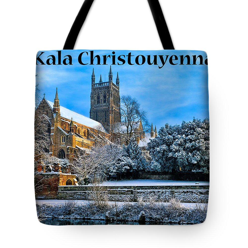 Cathedral Tote Bag featuring the photograph Merry Christmas in Greek 2 by Roy Pedersen