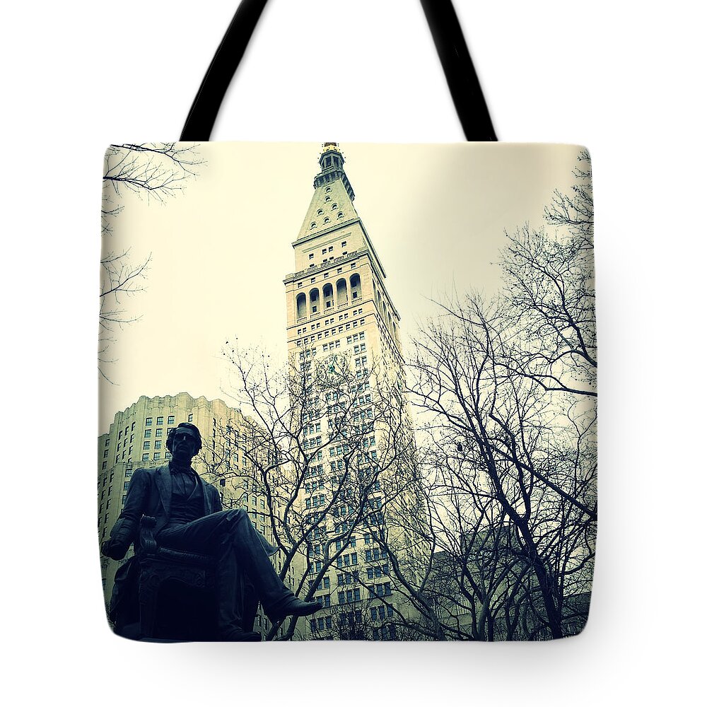 Met Life Tower Tote Bag featuring the photograph Met Life and Madison Square Park by Natasha Marco