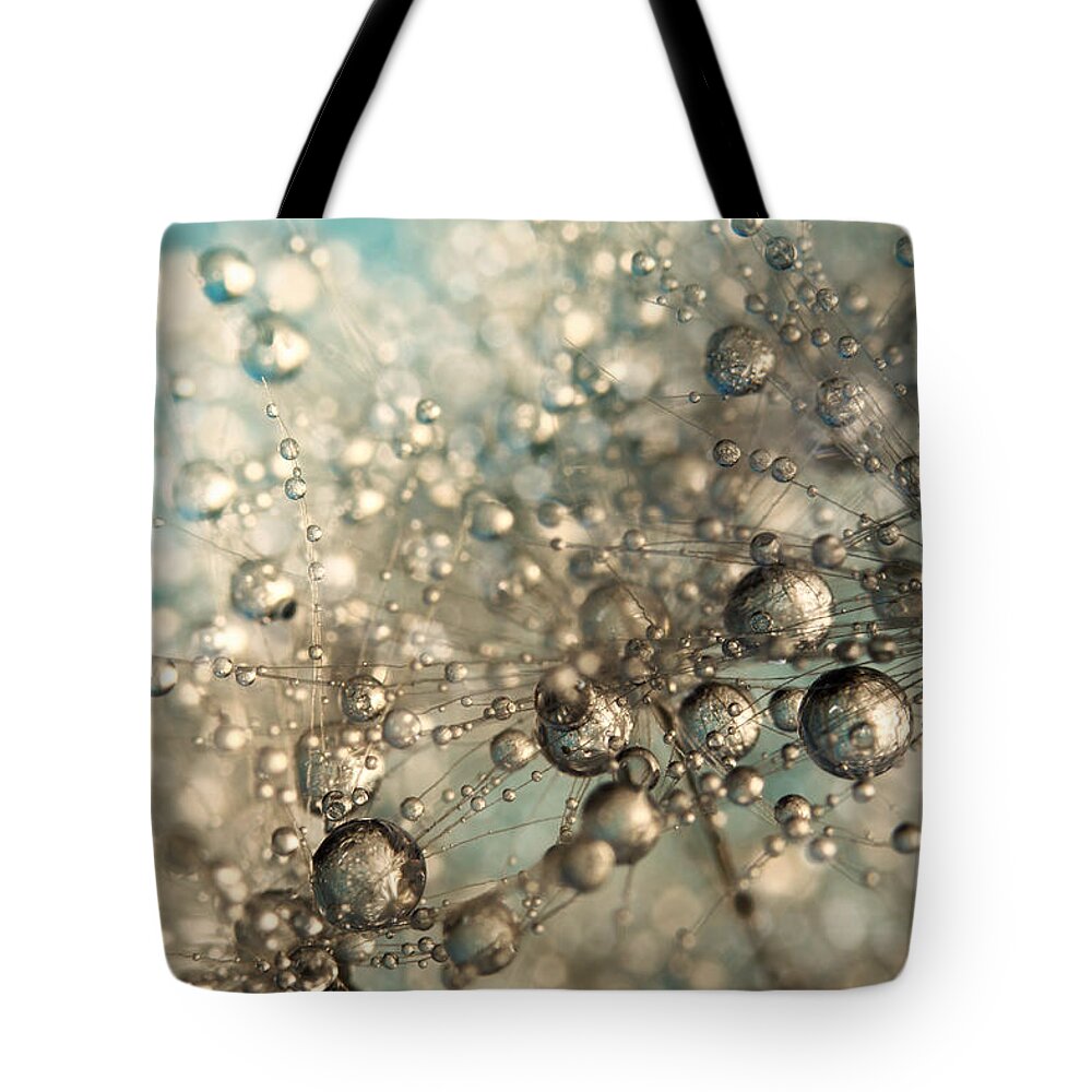 Dandelion Tote Bag featuring the photograph Metal Blue Dandy Sparkle by Sharon Johnstone