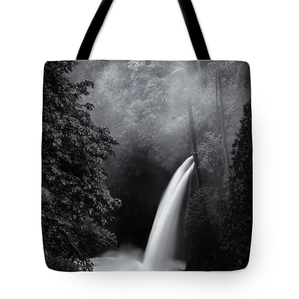 Black And White Tote Bag featuring the photograph Metlako Falls Dark by Darren White