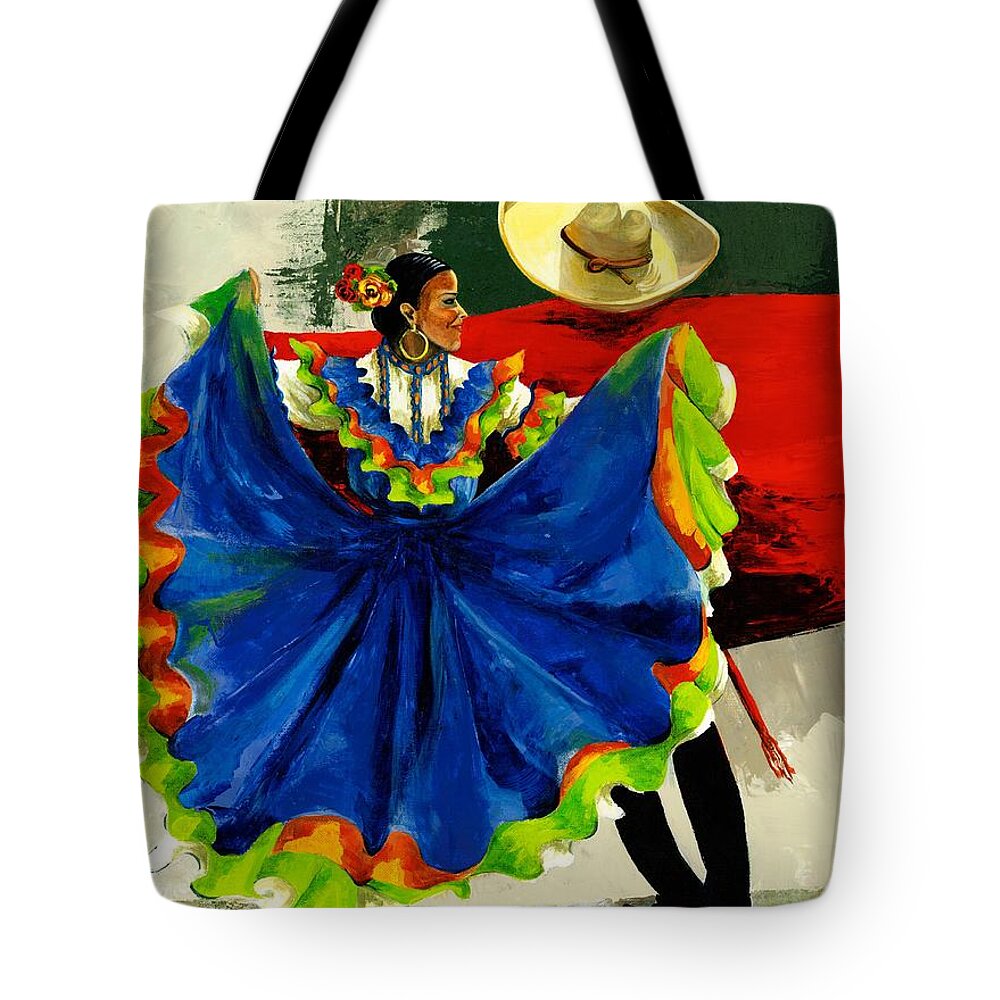 Canvas Prints Tote Bag featuring the painting Mexican Dancers by Elisabeta Hermann