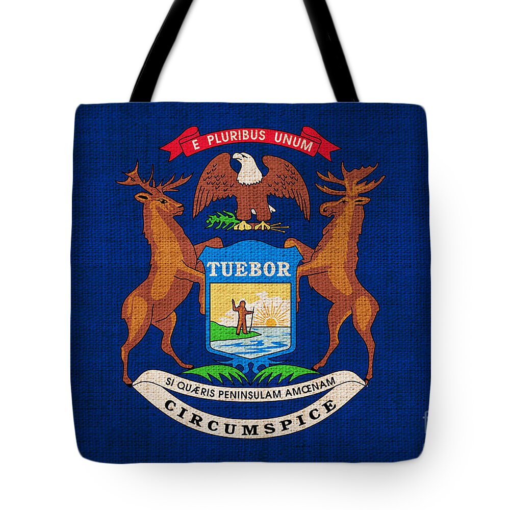 Michigan Tote Bag featuring the painting Michigan state flag by Pixel Chimp