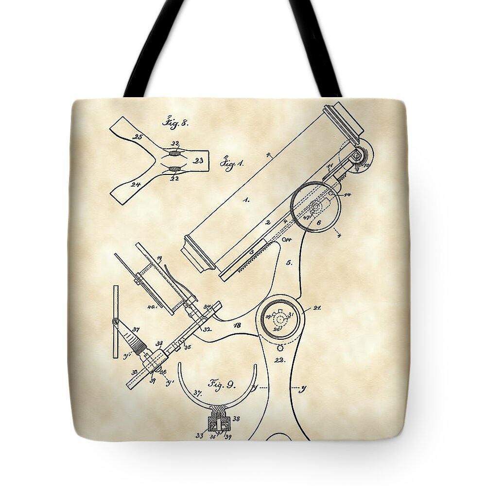 Microscope Tote Bag featuring the digital art Microscope Patent 1886 - Vintage by Stephen Younts