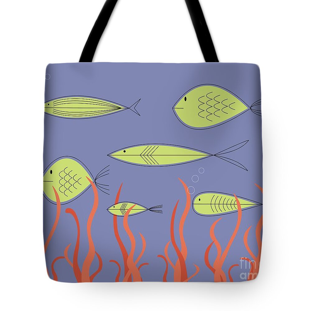 Abstract Tote Bag featuring the digital art Mid Century Fish by Donna Mibus