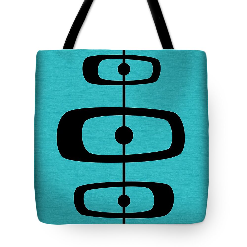 Blue Tote Bag featuring the digital art Mid Century Shapes 2 on Turquoise by Donna Mibus