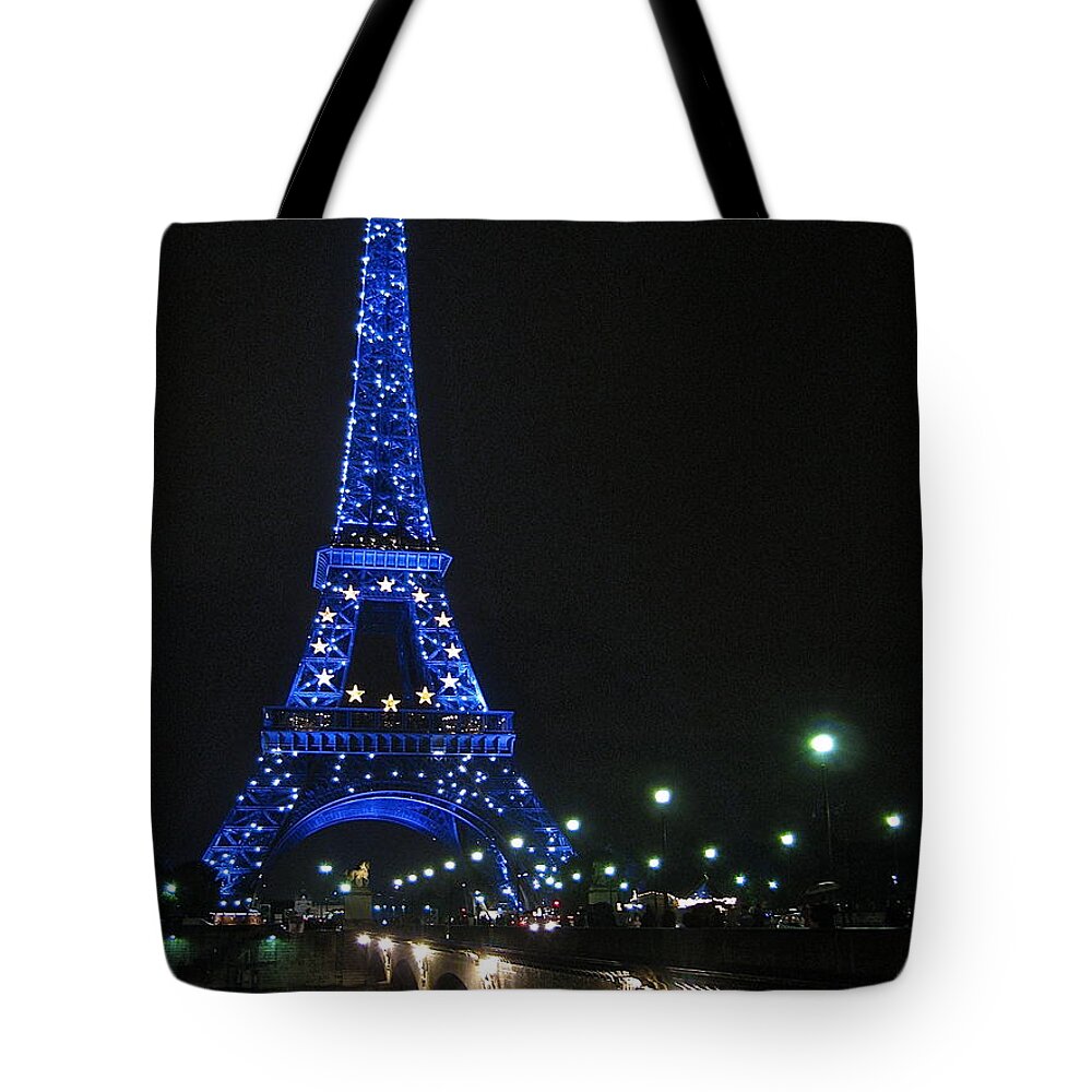 Paris France Eiffel Tower Tote Bag featuring the photograph Midnight Blue by Suzanne Oesterling