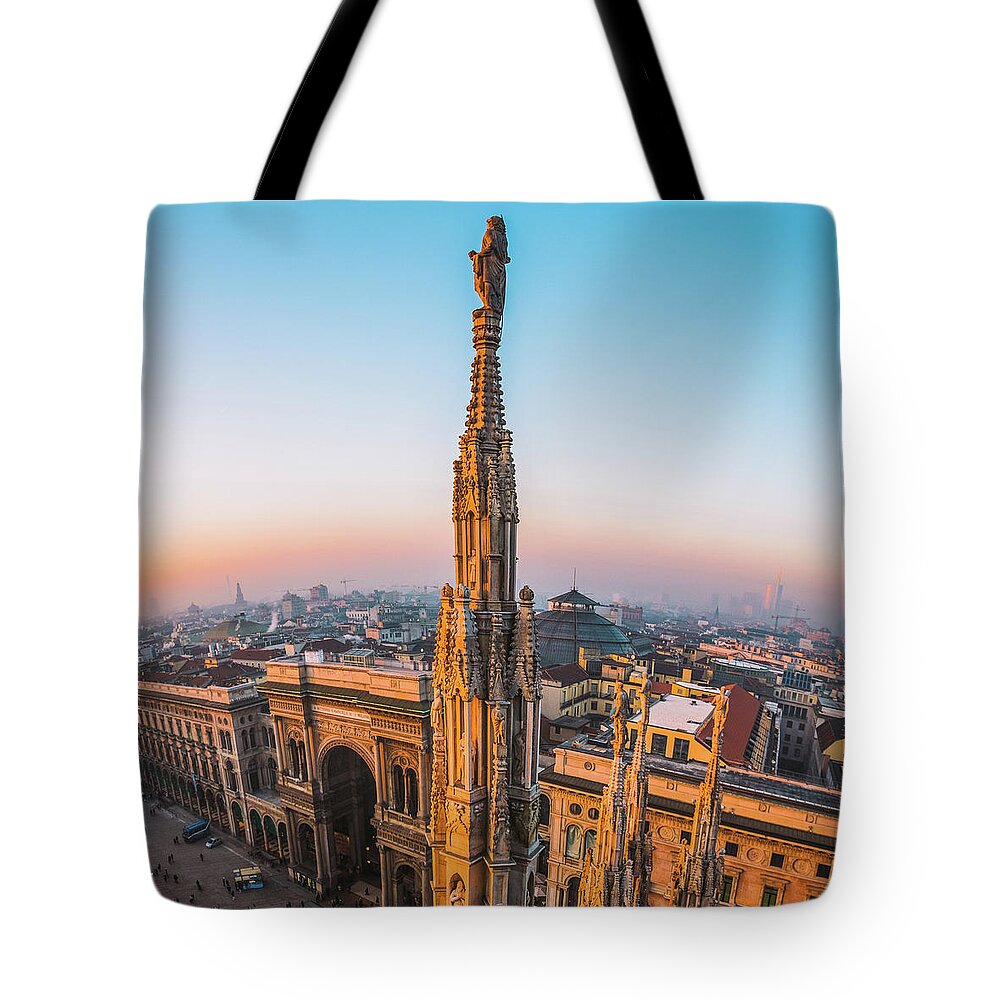 Gothic Style Tote Bag featuring the photograph Milan Skyline by Deimagine