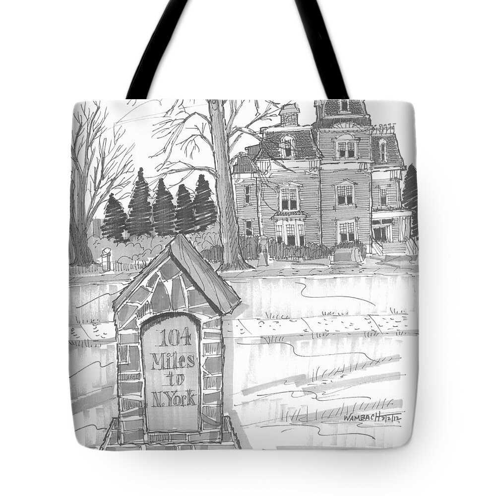 Sketch Tote Bag featuring the drawing Mile Marker and Victorian by Richard Wambach