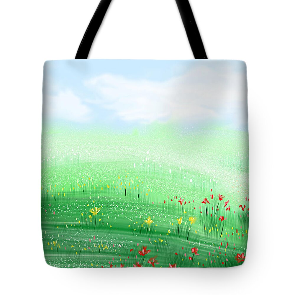 Endless Field Tote Bag featuring the painting Miles of Spring by Kume Bryant
