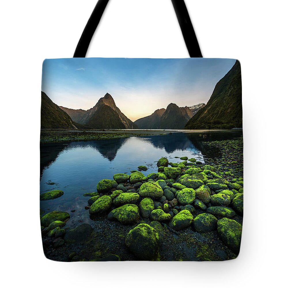 Shadow Tote Bag featuring the photograph Milford Sound, New Zealand by Thanapol Marattana