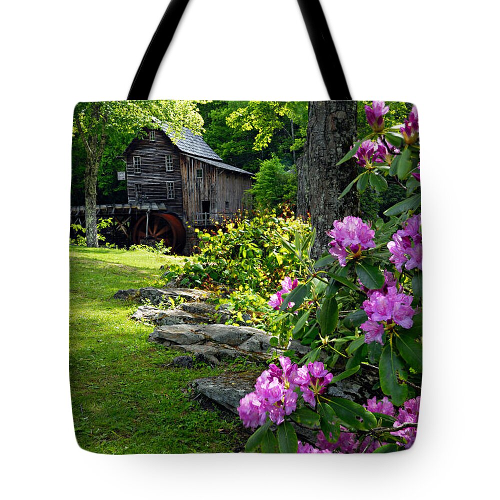 Photography Tote Bag featuring the photograph Mill and Rhododendrons by Larry Ricker