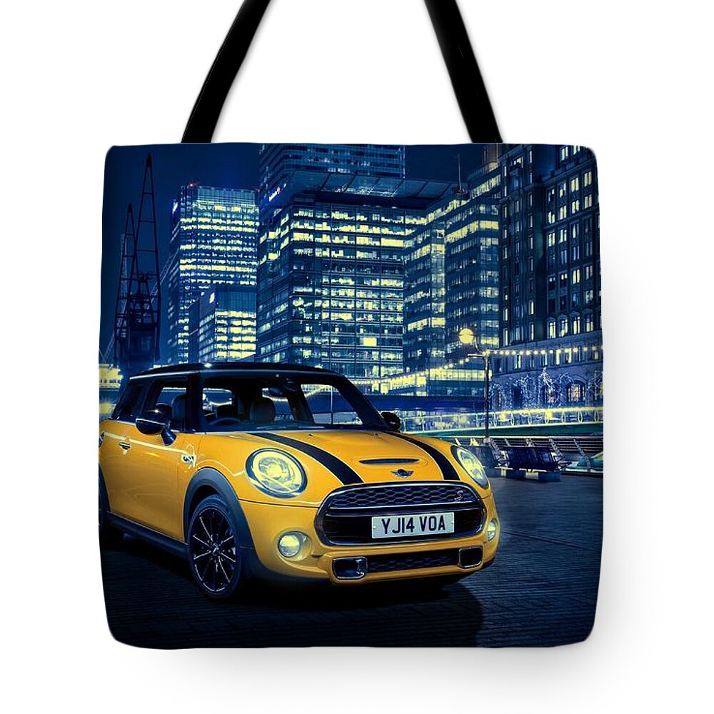 Mini Cooper S 2014 Tote Bag featuring the photograph Mini Cooper S 2014 by Movie Poster Prints