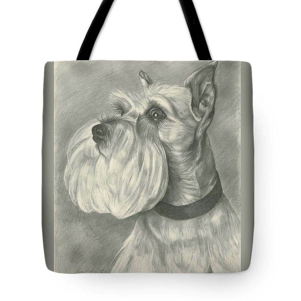 Mini Tote Bag featuring the drawing Miniature Schnauzer by Lena Auxier