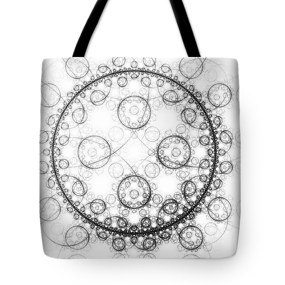 Minimalist Tote Bag featuring the digital art Minimalist fractal art black and white circles by Matthias Hauser