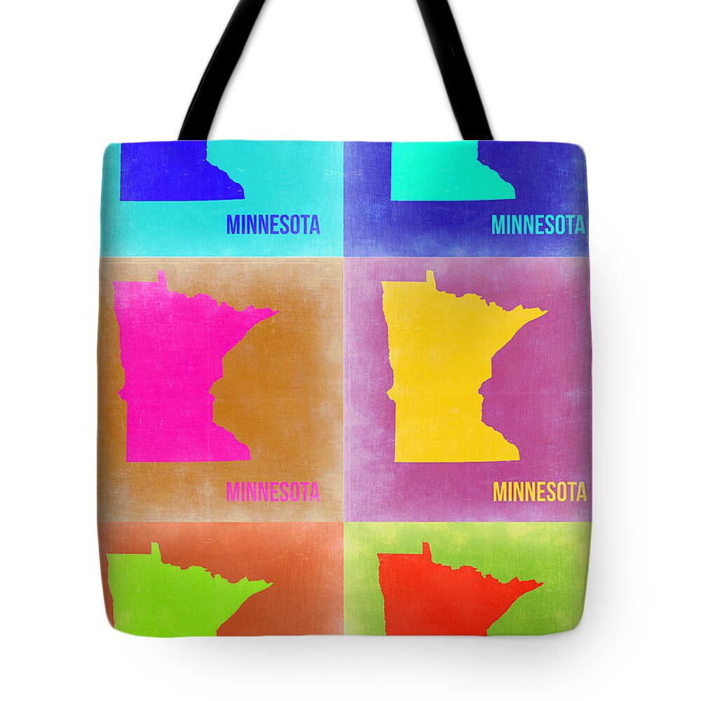 Minnesota Map Tote Bag featuring the painting Minnesota Pop Art Map 2 by Naxart Studio