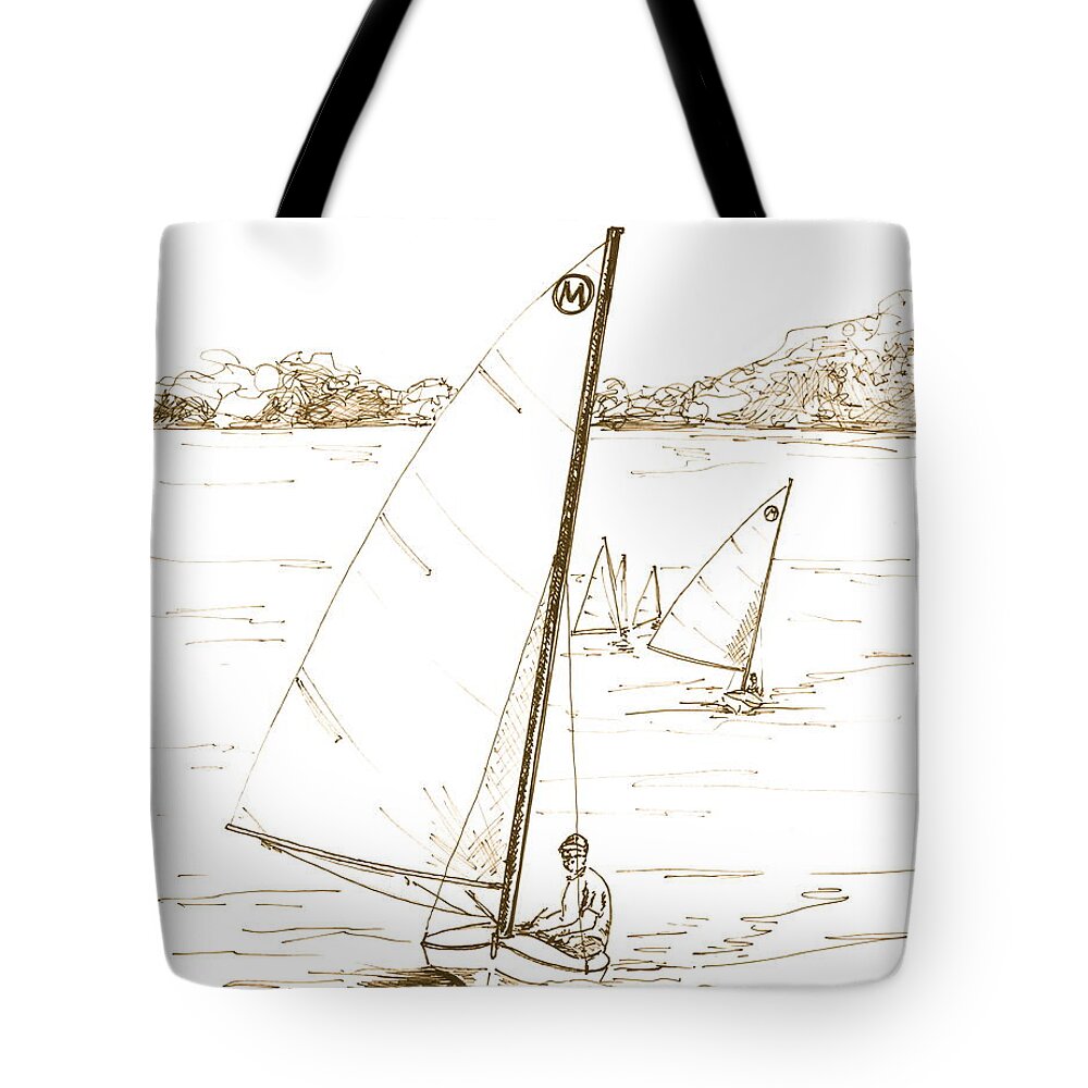 Mint Design Classic Moth Sailboat Tote Bag featuring the drawing Mint Classic Moth in Sepia by Nancy Patterson