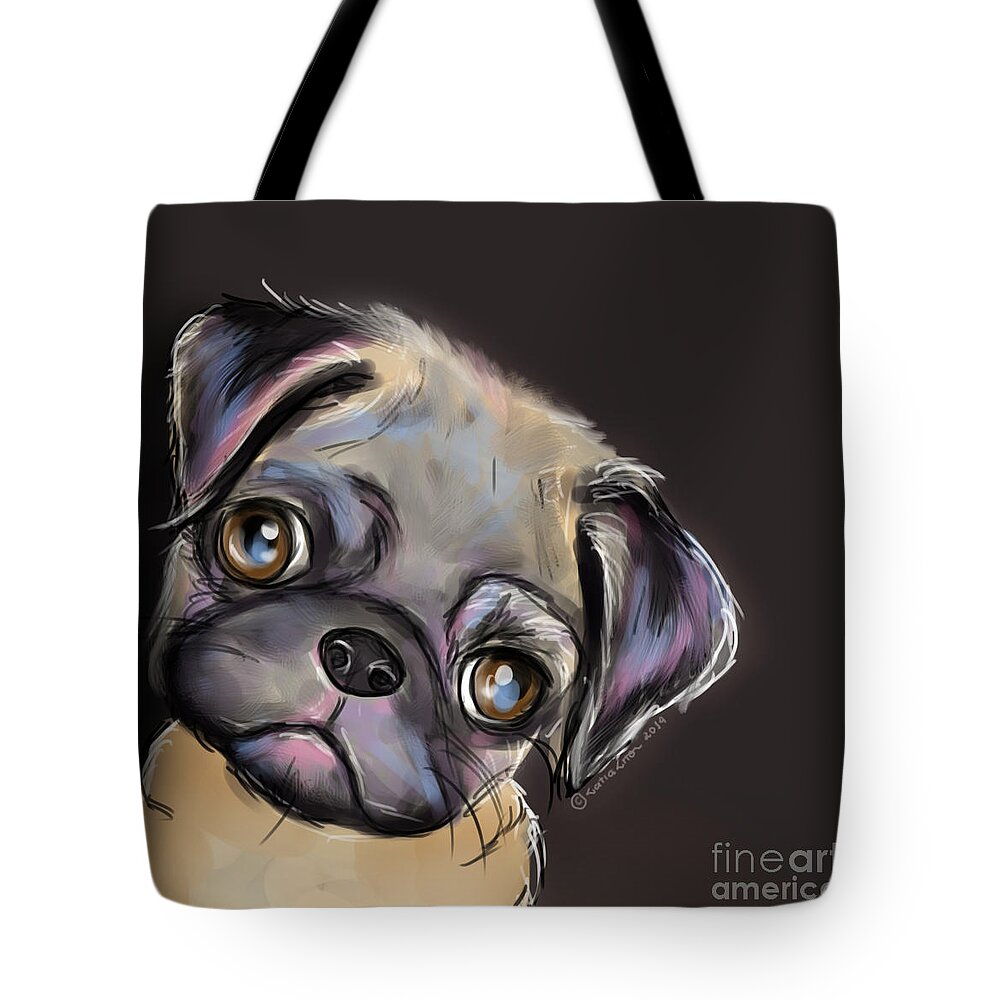 Pug Tote Bag featuring the painting Miss Pug by Catia Lee